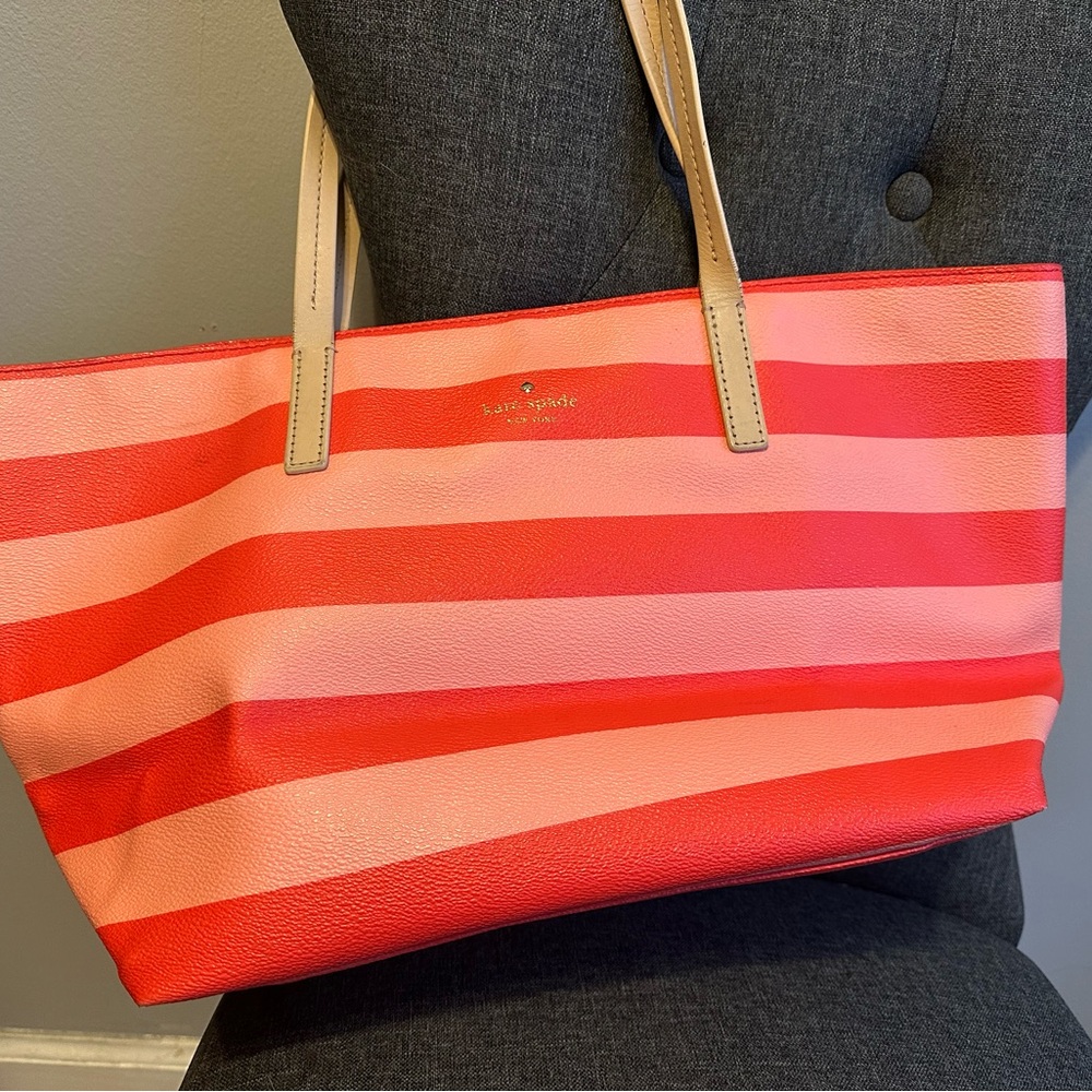 Kate Spade Red and Pink Striped Tote Bag